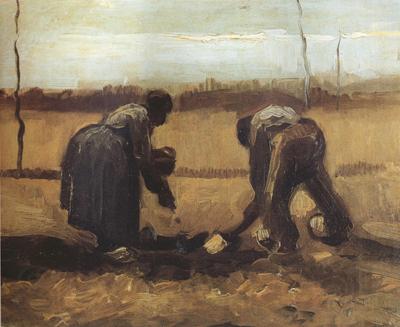 Vincent Van Gogh Peasant and Peasant Woman Planting Potatoes (nn04)